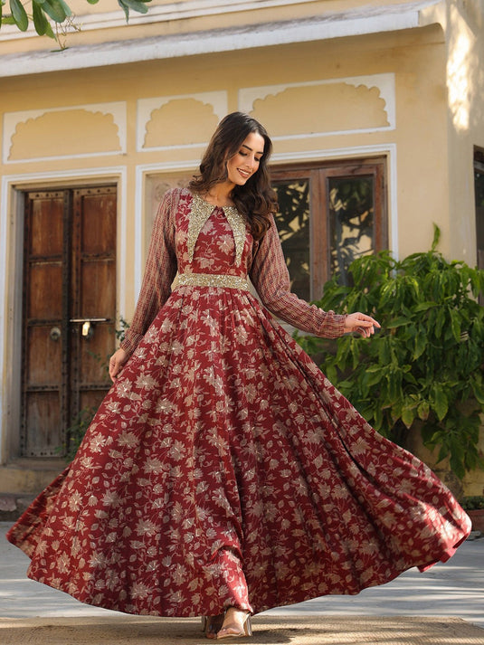 Floral Printed Round Neck Ethnic Dress