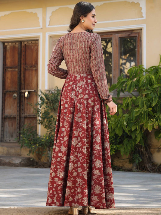Floral Printed Round Neck Ethnic Dress