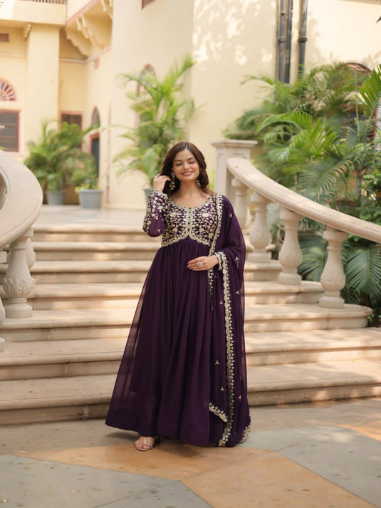 Women Zari Embroidered Ethnic Dress With Dupatta