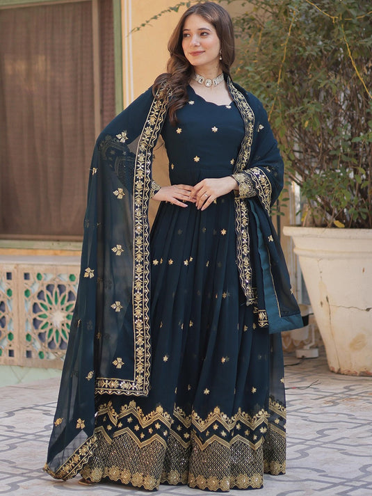 Women Embroidered Gown With Dupatta
