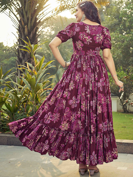 Floral Printed Fit & Flared Maxi Dress