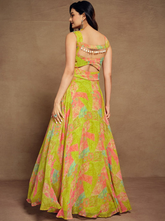 Abstract Printed Georgette Maxi Ethnic Dress