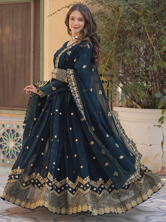 Women Embroidered Gown With Dupatta