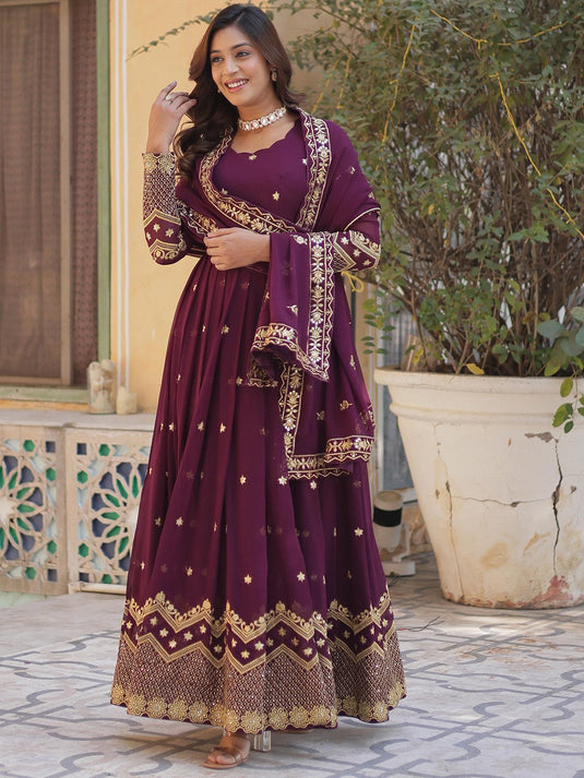 Women Embroidered Gown With Dupatta