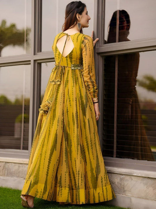 Tie & Dye Printed Sweetheart Neck Fit & Flare Maxi Ethnic Dress