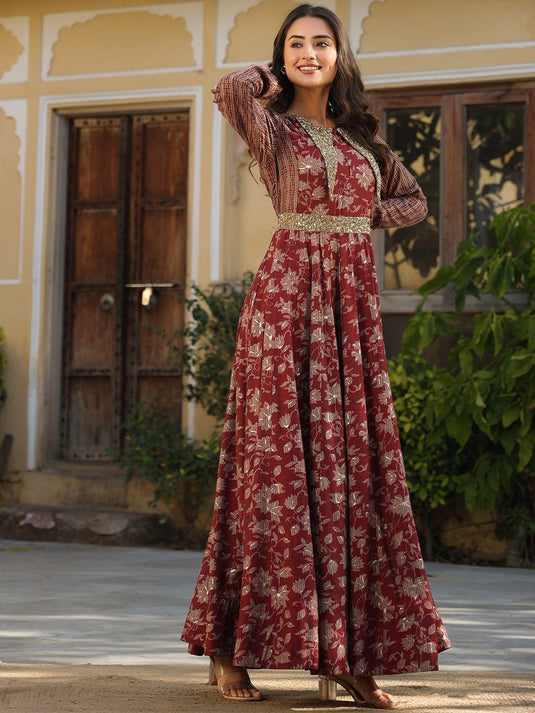 Floral Printed Round Neck Ethnic Dress