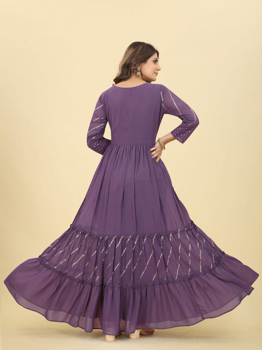 Embroidered Sequinned Fit And Flare Georgette Maxi Dress