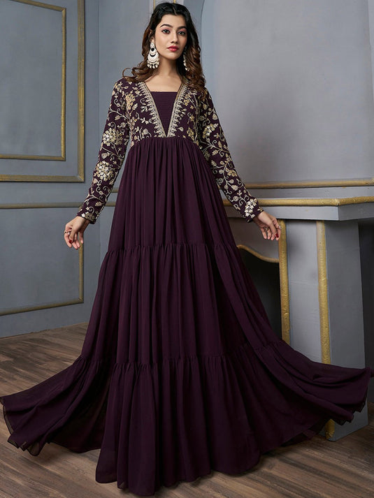 Floral Sequins And Embroidered Tiered Maxi Dress