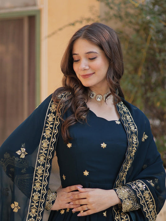 Women Embroidered Gown With Dupatta