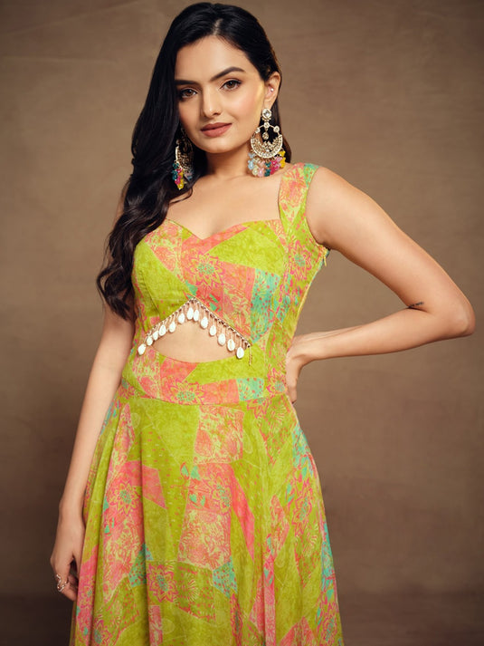 Abstract Printed Georgette Maxi Ethnic Dress