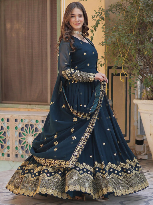 Women Embroidered Gown With Dupatta