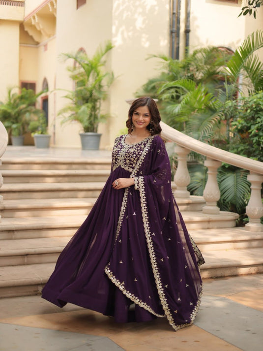 Women Zari Embroidered Ethnic Dress With Dupatta