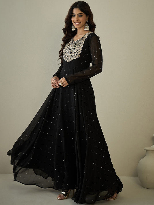 Embroidered Midi-Length Anarkali Ethnic Dresses