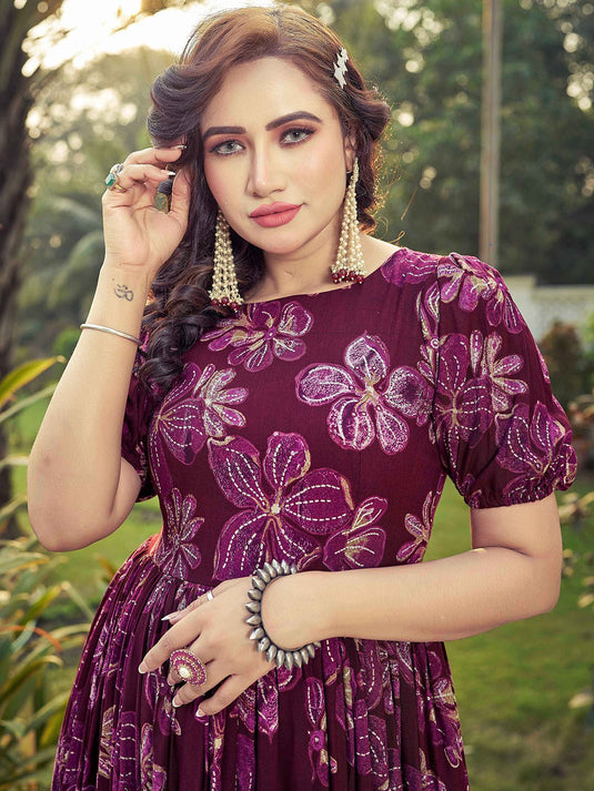 Floral Printed Fit & Flared Maxi Dress
