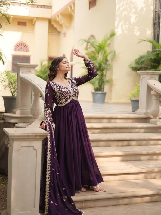 Women Zari Embroidered Ethnic Dress With Dupatta