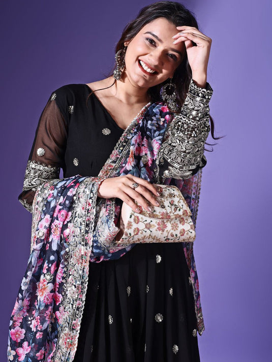 Embroidered Ethnic Dresses With Dupatta