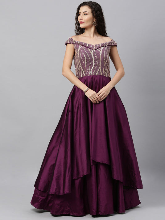 Purple Embellished Layered Maxi Made To Measure Dress