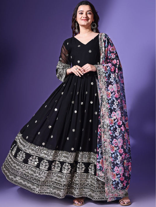 Embroidered Ethnic Dresses With Dupatta