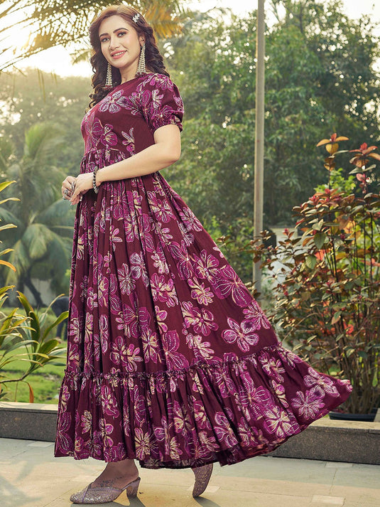 Floral Printed Fit & Flared Maxi Dress