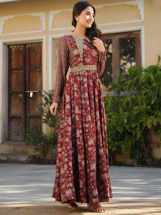 Floral Printed Round Neck Ethnic Dress