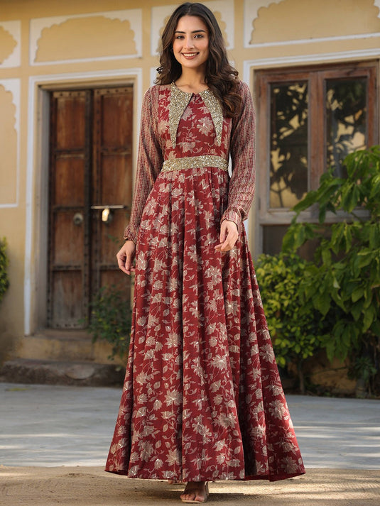 Floral Printed Round Neck Ethnic Dress