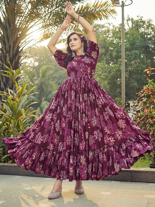 Floral Printed Fit & Flared Maxi Dress