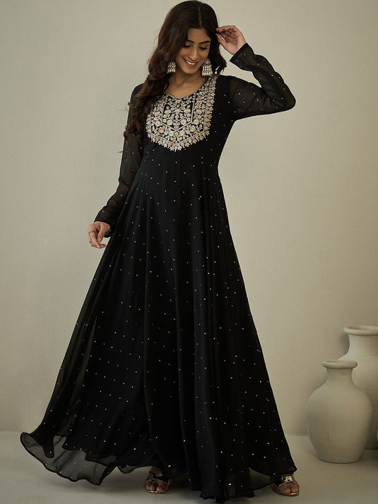 Embroidered Midi-Length Anarkali Ethnic Dresses