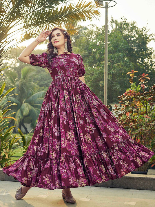 Floral Printed Fit & Flared Maxi Dress