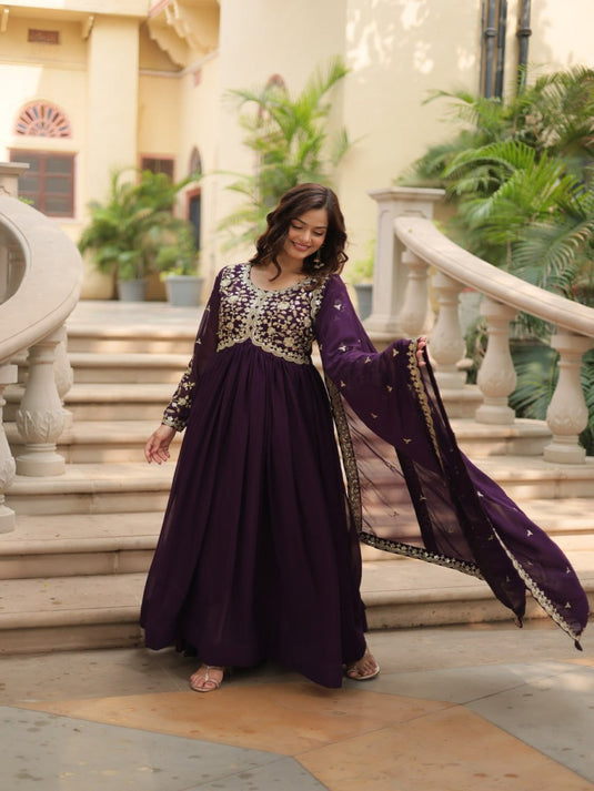 Women Zari Embroidered Ethnic Dress With Dupatta